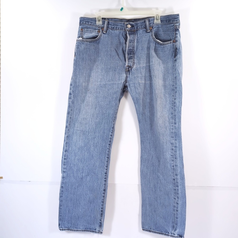 Levis 501 Jeans Mens 36x30 Blue Button Fly Denim Pant Fade Straight Classic Work